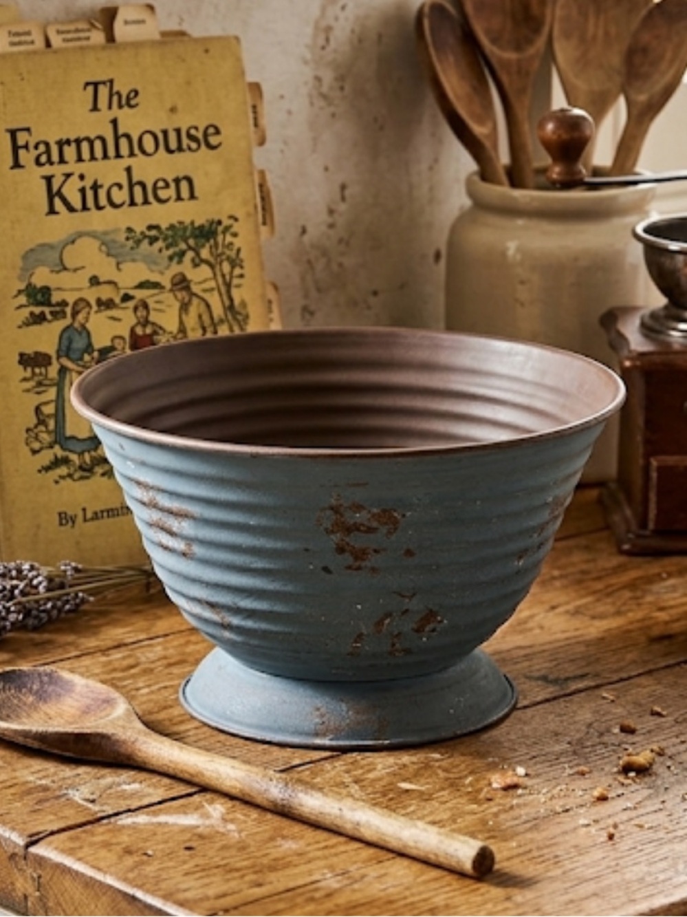 Harbor Gardens Rustic Blue Farmhouse Metal Bowl Country Decor Bowl NWOT